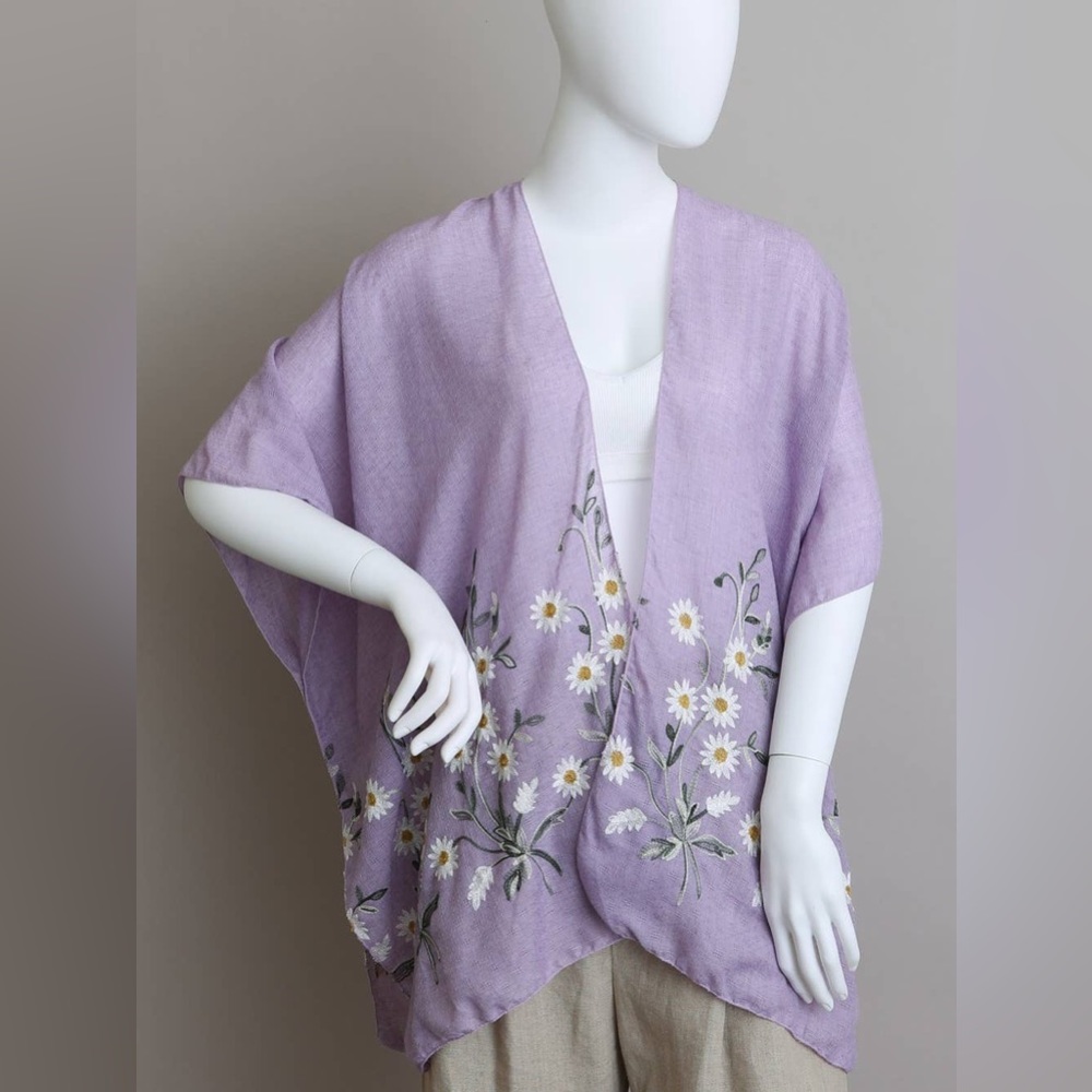 🌼🌸🌿Spring Break Swim cover-up Kimono Daisy One Size Floral Top New Purple - Picture 4 of 4